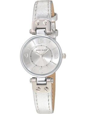 Anne Klein Women's Silver Leather Strap Fashion Analog Japanese Quartz Watch
